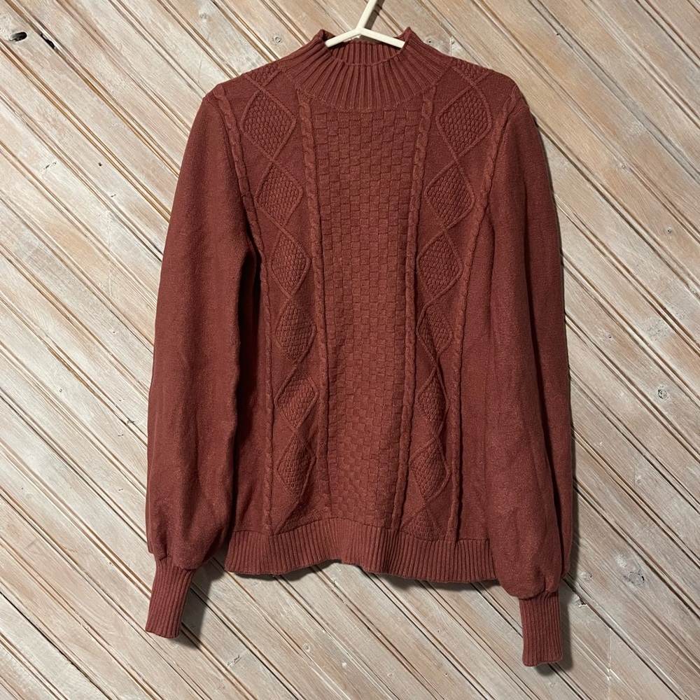 Belldini cable knit turtle neck sweater viscose & nylon pink blush ladies top
